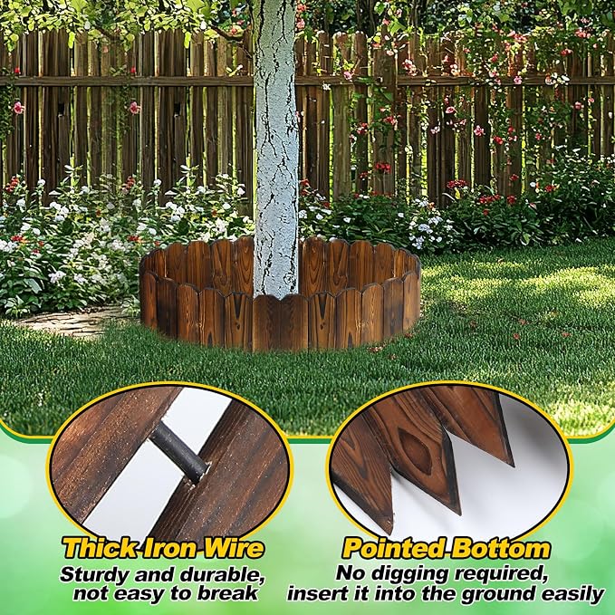 Wooden Garden Edging - 6.6ft x 11.8in Pine Landscape Border, Flexible Weather-Resistant Fences for Decorate Spring Outdoor Patio Yard Lawn Flower Beds