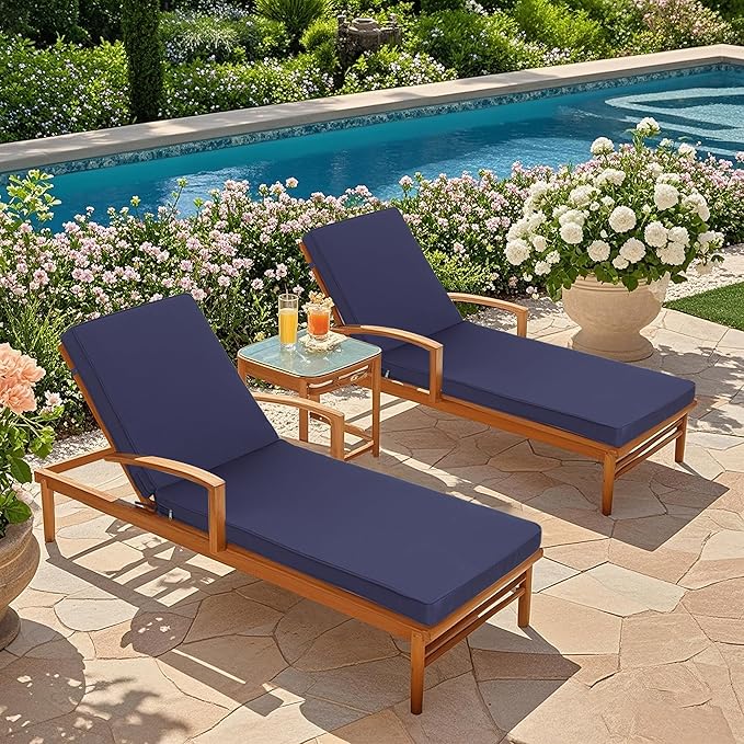 Only Choice Chaise Lounge Cushion, Outdoor Chair Cushions for Pool Side Chaise Lounge, Patio (Navy Blue-2 pc)