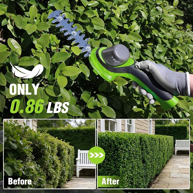 WORKPRO 7.2V Handheld Grass Trimmer, 2-in-1 Cordless Hedge Trimmer & Grass Shears with 44.5” Wheeled Extension Pole, 2Ah Battery, Shrub Trimmer for Lawn Edging, Garden, Yard & Hedge Trimming