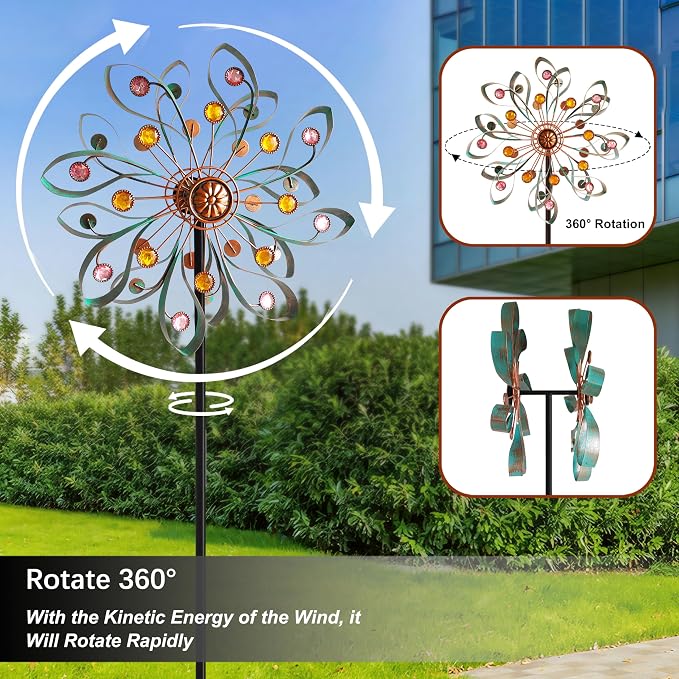 Wind Spinners Outdoor Metal 360° Rotating, Large Double-Layer Metal Windmill for Yard with Stake, Wind Spinners for Yard and Garden, Lawn, Patio (60"×14")