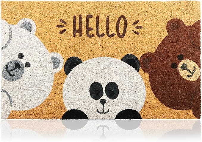 Bears - 17"x29" - Coir Door Mat with Heavy Duty Backing - Welcome Mats for Entryway, Porch - Anti-Slip PVC & Coconut Fiber Surface - Natural Home Accessories, Minimalist Original Design
