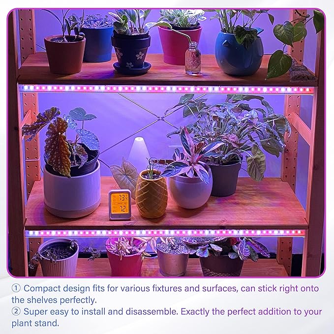iPower 2Pack 60W LED Grow Lights with Full Spectrum Plant Growing Light Strips for Indoor Plant with Auto ON/Off 3/9/12H Timer, 10 Dimmable Levels 48 LEDs Per Tude, 4 Tubes, Red&Blue