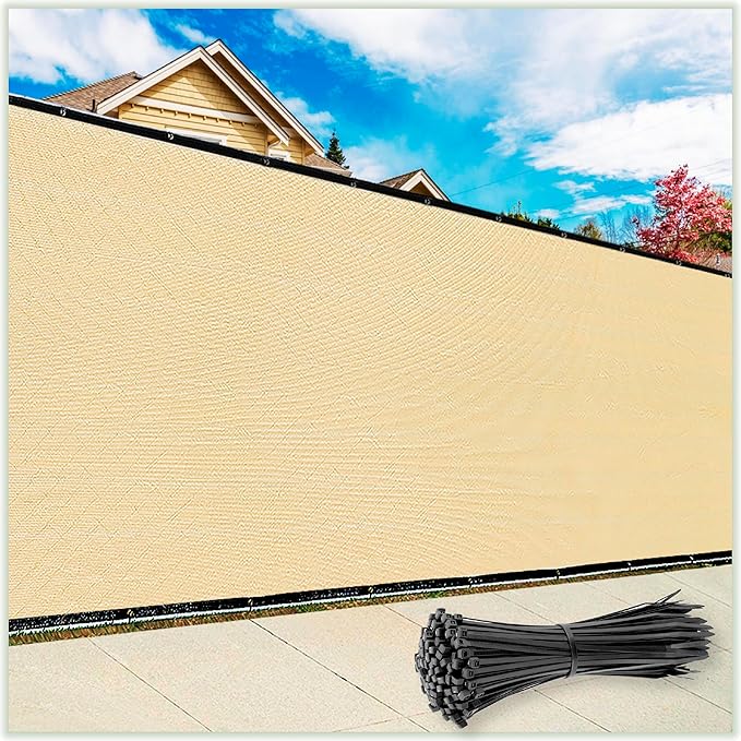 ColourTree Customized Size 6' x 24' Beige Fence Screen Privacy Screen - Commercial Grade 170 GSM - Heavy Duty - 3 Years Warranty - Cable Zip Ties Included
