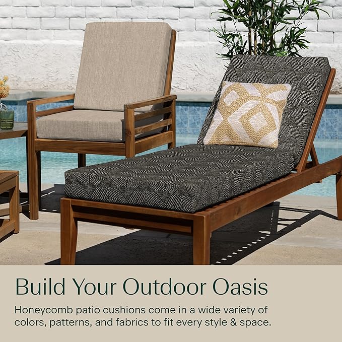 Honeycomb Outdoor Chaise Lounge Cushion for Patio Furniture, Water & Fade Resistant, Removable Cover, 21.5 x 70, Heritage Zaire
