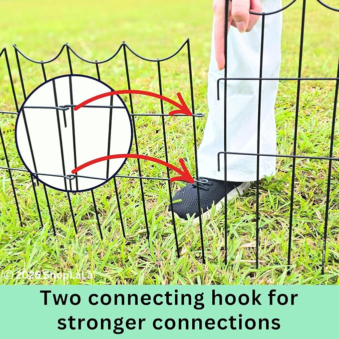 ShopLaLa Decorative Garden Fence (20 Panels) 12in(L) x 16.5in(H) Black Metal Wire Rustproof Animal Barrier Fencing for Dogs, Flower Bed Edging for Landscape Patio Outdoor Decor Gate and Fences Boarder