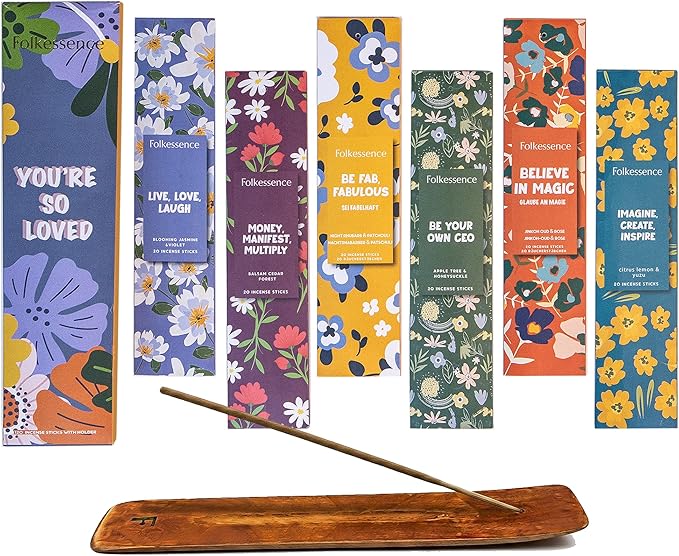 Folkulture Jasmine & Rose Incense Sticks (120 Sticks, Set of 6) Graduation Gifts | Organic Aromatherapy & Meditation Incense | No Charcoal, Non-Toxic, 45 Min Long Burning