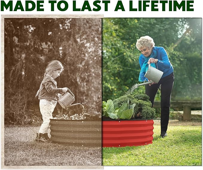 Round Galvanized Raised Garden Bed // 4×4×1 ft (2-Pack) Galvanized Raised Garden Beds Outdoor for Gardening, Vegetables, Flowers (Red) // Patented Tool-Free Design Round Planter