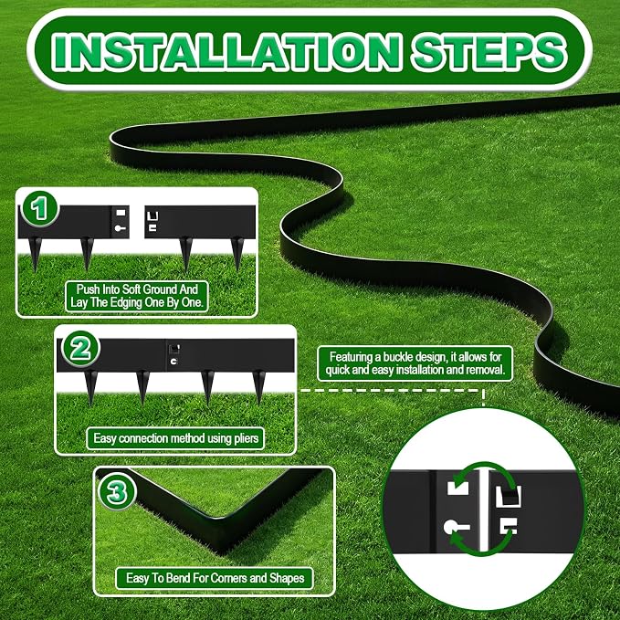 20Ft Galvanized Steel Metal Landscape Edging (6-Pack), 40" x 8" Metal Edging for Landscaping, Hammer-in Garden Edging for Yard, Pathways, Tree Rings - Flexible Black Corrosion Resistant Lawn Edging
