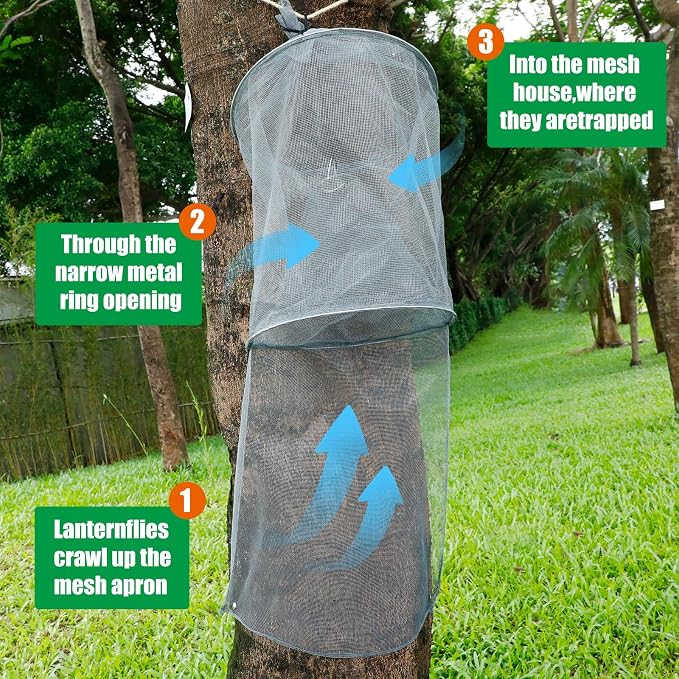 Qualirey 4 Pack Spotted Lanternfly Traps Lantern Fly Killer Mesh Tree Trap with Jute Rope and Nails Effective Way to Catch Lantern Flies and Nymphs (Grey)