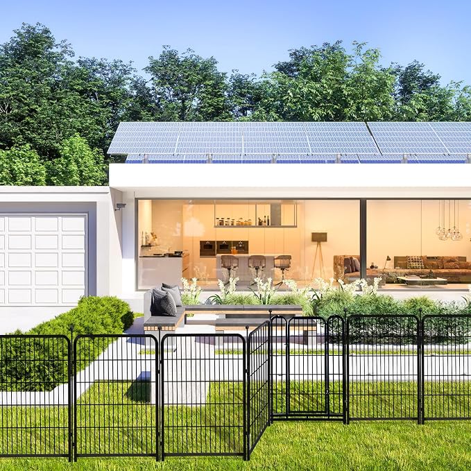 Getlay 36 in(H) Garden Fence, Wide Gate Low Threshold, 10 Panels Total 22.1 Ft(L) Heavy Duty Iron Animal Barrier Fence for Yard,Suitable for Indoor Or Outdoor Dog Fencing,Garden Border Fence