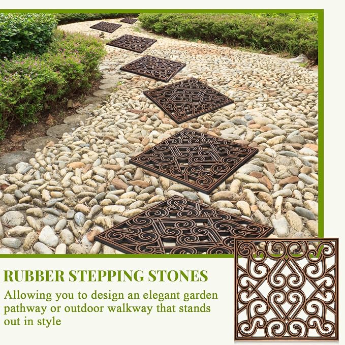 Pangda 16 Pack Rubber Stepping Stones Outdoor 15x15 Inch Garden Path Tiles Non Slip Walkway Pavers Heavy Duty Decorative Mats for Outside Patio Lawn Pathway Gravel Dirt Grass Yard (Copper)