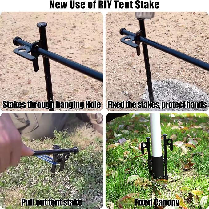 4 Pack Tent Stakes Heavy Duty Metal Tent Pegs for Camping Steel Tent Stakes 16 inch Unbreakable and Inflexible