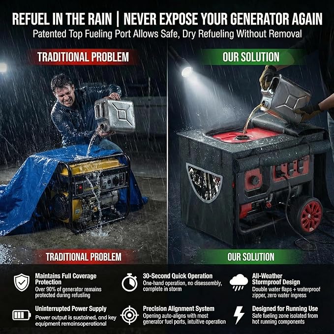 Generator Cover While Running, Portable Generator Cover for Outdoor Use, with Double Layer 900D Fabric, 30"L x 30"W x 26"H, Universal Fit for 6000W-11000W Frame Generators, Black