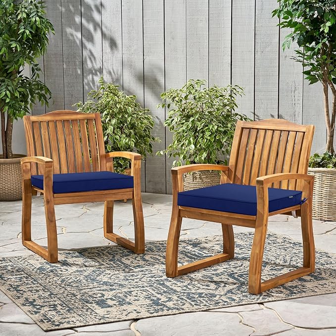 Outdoor Chair Cushions 22 x 22 Inch Water Resistant Patio Chair Cushions with Tie 3 Year Color Fastness Thick Outdoor Seat Cushion for Garden Lawn Patio Furniture Navy Set of 2
