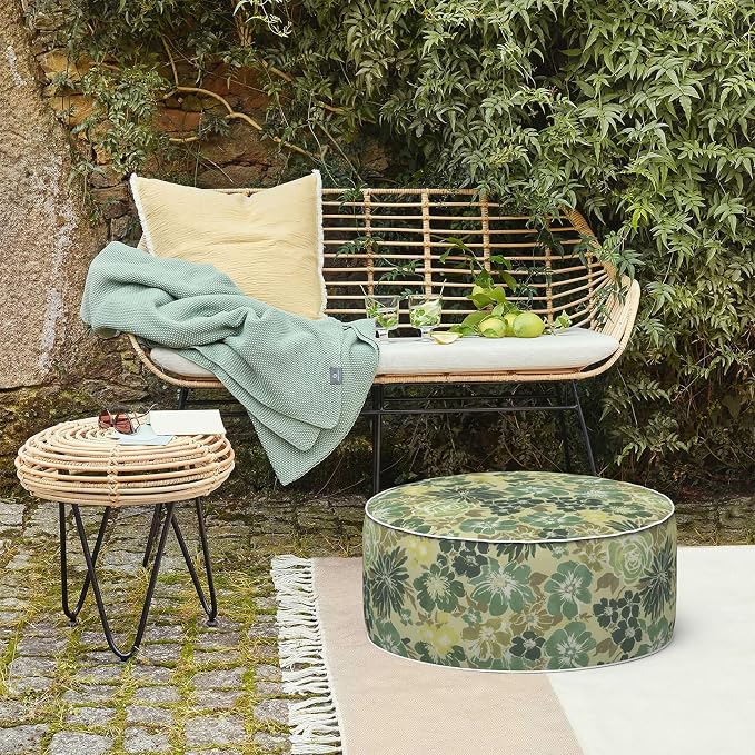 LVTXIII Inflatable Stool Ottoman Footrest with Handle, Decorative Fade-Resistant Foot Stool, Indoor or Outdoor Pouf for Home Garden and Camping Use, 21x21x9, Green Rose