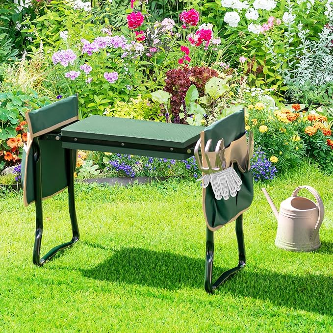 Garden Kneeler and Seat, Folding Heavy-Duty Garden Stool with Removable Tool Bags, Portable Gardening Bench for Gardening, Fishing, Seniors, Women, Men