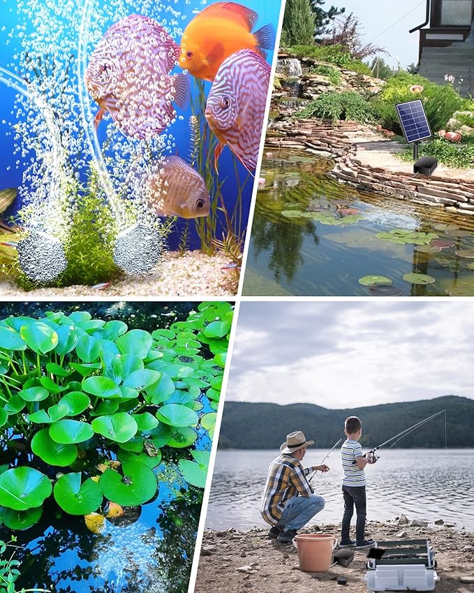 Biling Solar Aerator for Pond with 2200 mAh Battery Backup, 3 Modes Solar Air Pump Hydroponics Air Pump, Solar Powered Pond Aerator Pond Bubbler for Outdoor Fish Pond Stock Tank Aquarium