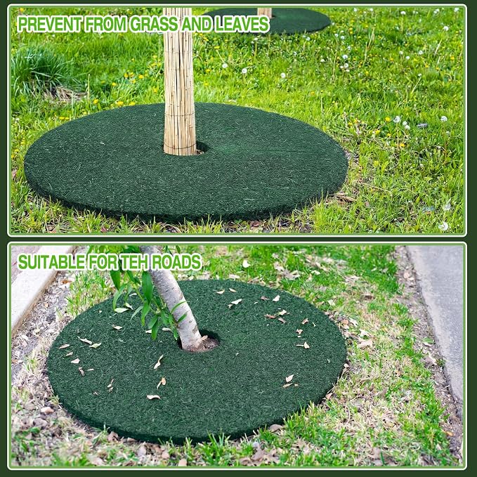 Peryiter 3 Pcs Double Side Rubber Mulch Tree Ring Heavy Duty Rubber Mulch Mat Tree Protector Weed Barrier Mats Reversible Round Root Ring for Prevent Weed Grass Animal Dig (20 Inch,Green and Black)