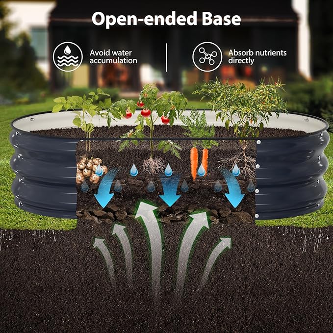 Winpull Raised Garden Bed Kit, 4x2x1 ft Galvanized Planter Box Outdoor with Safety Edging, Large Metal Raised Beds for Gardening Vegetables Flower Herb (Navy Blue)