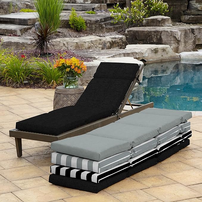 Arden Outdoor Chaise Cushion, 21 in x 72 in, Weather-Proof, Rain-Proof, Fade Resistant Patio Cushion for Chaise Lounger Black Leala