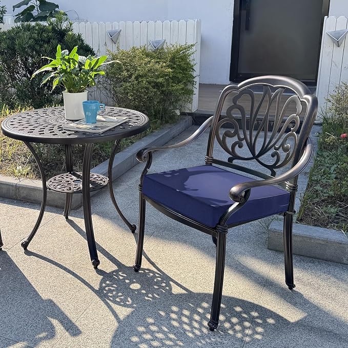 Patio Chair Cushions 18.5x16 Inch, Water Repellent Outdoor Seat Cushions with Adjustable Straps, Fade Resistant Replacement Cushions for Garden Deck Sofa Couch, Set of 2, Deep Blue