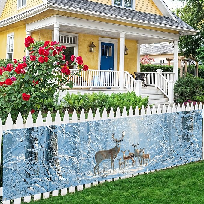 10x3 ft Extra Large Elk Merry Christmas Banner Outdoor 115''x35'' Merry Christmas Decorations for Fence Outside Banner for Garden Xmas Yard