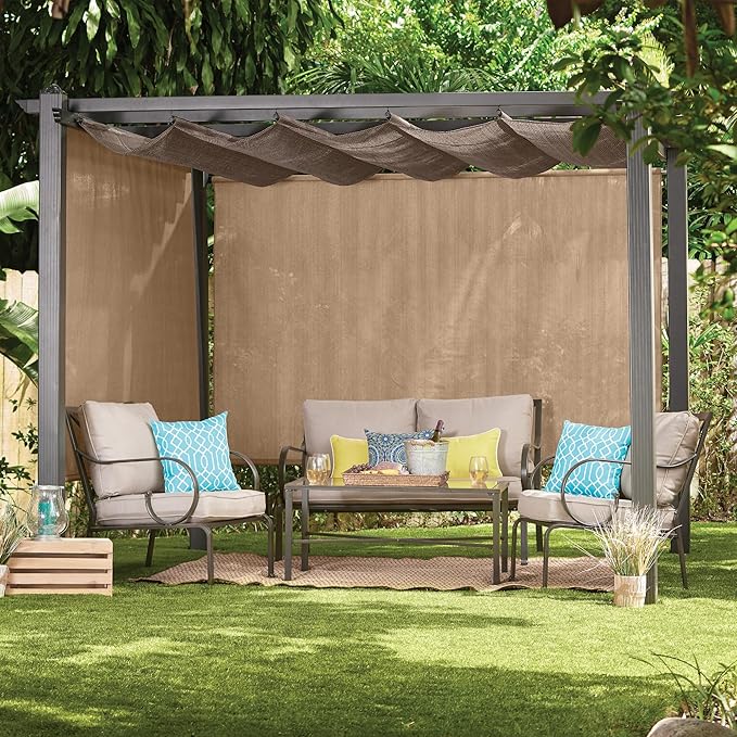 Coolaroo Outdoor Roller Shade with Wand - 90% UV Block Breathable Light Filtering Shade for Patio or Porch, Fade-Resistant, Easy-Clean Fabric, 10ft x 6ft, Southern Sunset