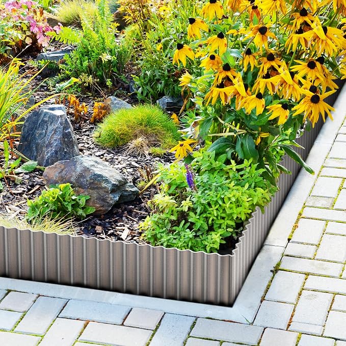 LAVEVE Corrugated Metal Garden Edging 4" x 10Ft, Landscape Edging Border for Lawn, Flower Bed, Garden Fence, Paver Edging (Silver)