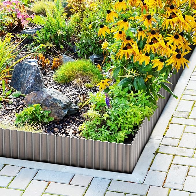 LAVEVE Corrugated Metal Garden Edging 6" x 10ft, Landscape Edging Border for Lawn, Flower Bed, Garden Fence, Paver Edging (Silver)