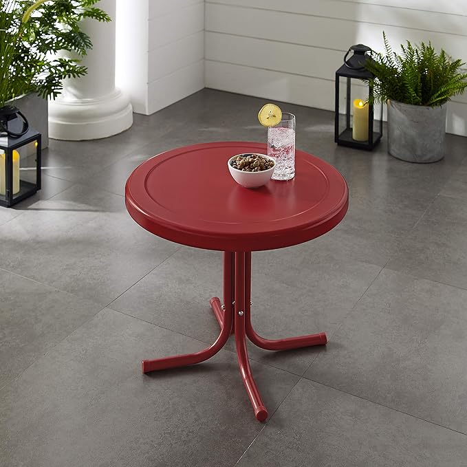 Crosley Furniture Griffith Weather Resistant Retro Metal Outdoor Side Table for Patio, Deck, Porch, Coral Red