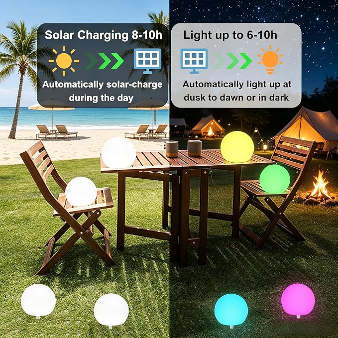 12-inch Dimmable Solar Globe Light, RGB 16 Color Changing Large Glowing Orb Light w/Remote, Waterproof Outdoor Solar Ball Lights with Ground Stake, Perfect for Backyard Garden Poolside