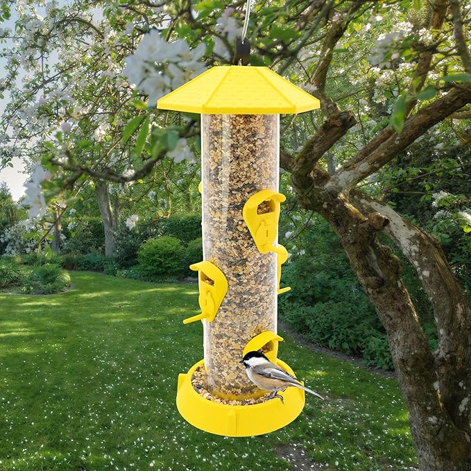 North States Village Collection - 2-in-1 Hinged-Port Birdfeeder Fiesta Yellow: Hanging Bird Feeder for Outdoors, Holds 1.75 Pounds of Seed