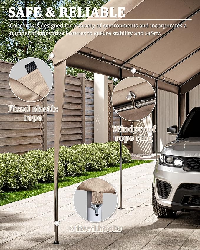 10 X 20 Ft Canopy Replacement Cover Heavy Duty Waterproof UV & Tear Resistant Car Tarp Canopy Tent Garage Top Shelter Oxford Cover with Ball Bungees (Frame is Not Included)