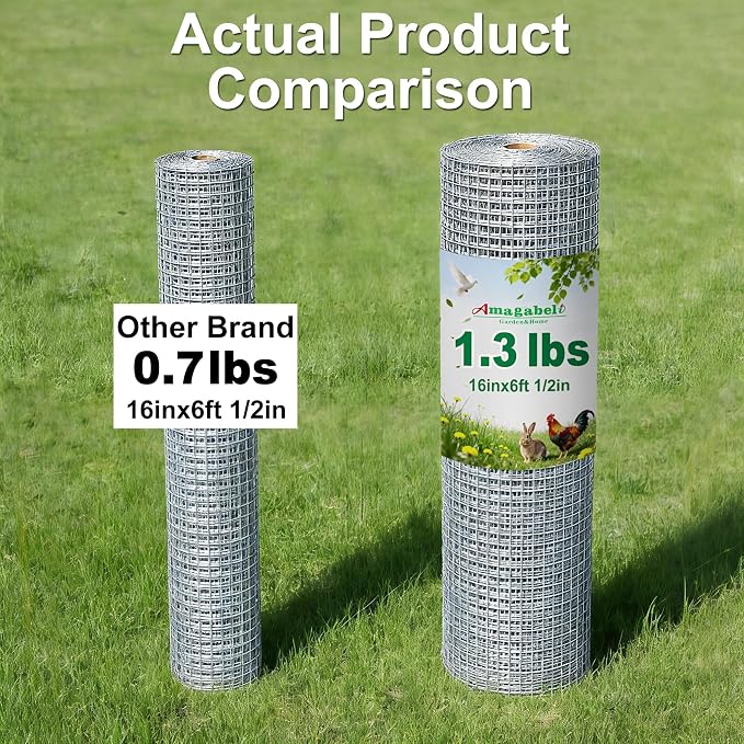 Amagabeli Ture 19 Gauge Hardware Cloth Chicken Wire Fencing 1/2 inch 16in x 6ft Double Galvanized Extra Thick Heavy Duty Welded Wire for Chicken Coop Animal Cage Garden Fence Pet Enclosure Screen