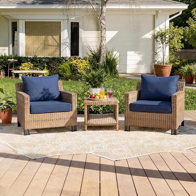 Art Leon Patio Chair Cushions - Outdoor Deep Seat Cushion 24 x 24 30D High Density Foam Waterproof Outdoor Seat Cushion with Non-Slip Backing Patio Cushions for Patio Furniture Garden Bench Navy Blue