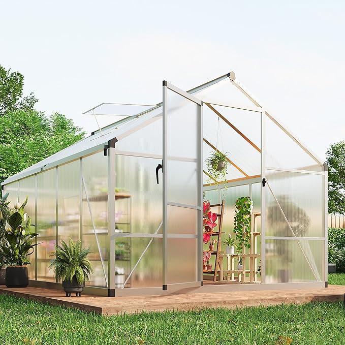 IDEALHOUSE 8×10 FT Greenhouse, Large Walk in Greenhouses for Outdoors and Garden Planting, Polycarbonate Greenhouse with Enhanced Aluminum Frame, Green Houses with Quick Setup Structure and Roof Vent