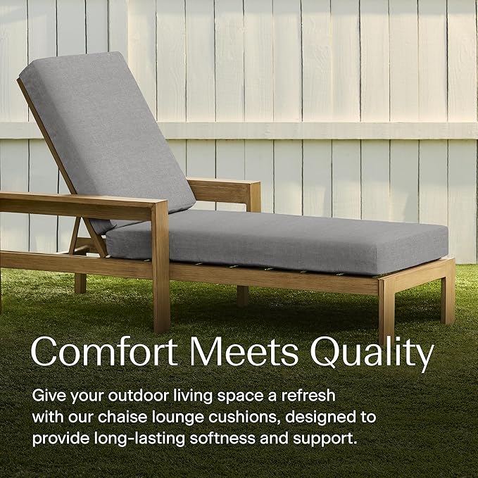 Honeycomb Outdoor Chaise Lounge Cushion for Patio Furniture, Water & Fade Resistant, Removable Cover, 23 x 75, Heritage Textured Solid Platinum Grey