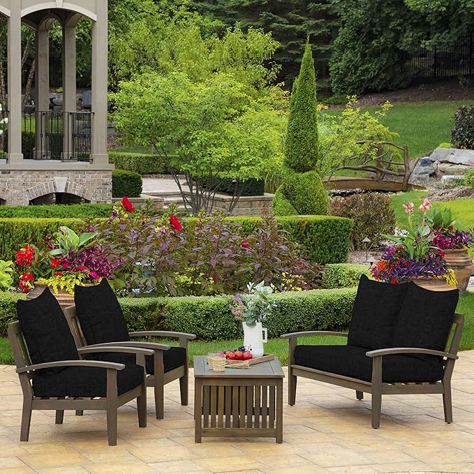 Arden Outdoor Deep Seat Cushion Set (2-Pack), 24 in x 24 in, Weather-Proof, Rain-Proof, Fade Resistant Patio Cushion for Chair, Sofa, and Couch Black Leala