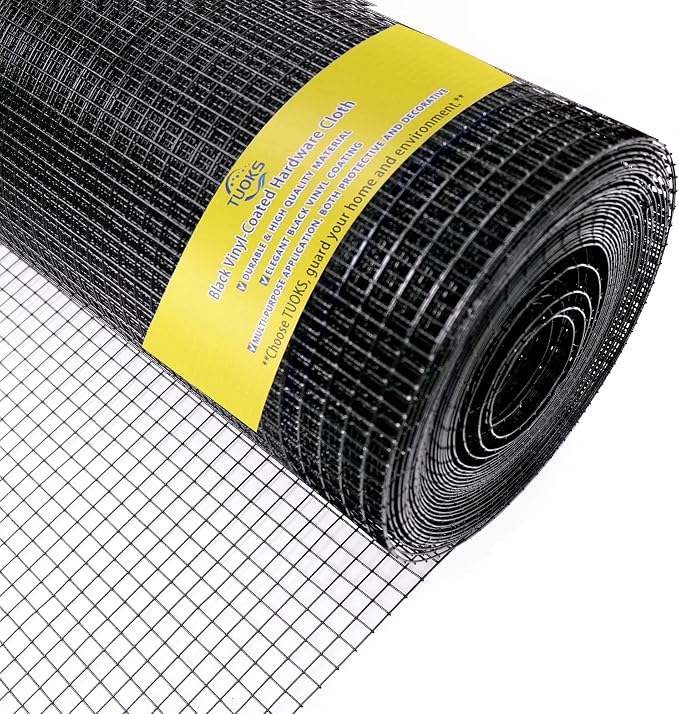 Black Hardware Cloth 1 inch 24 x 100ft,16 Gauge Vinyl PVC Coated Welded Wire Fencing, Wire Mesh Roll,Rabbit Wire,Chicken Wire Fencing,Gopher Wire, Garden Fence, Rodent Wire