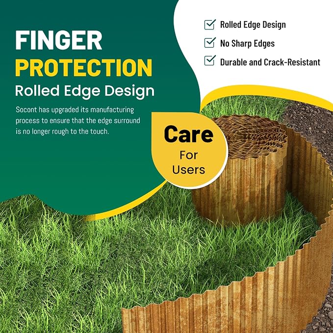 Corrugated Metal Garden Edging, 8"×10Ft Durable Landscape Border for Garden, Lawn, Flower Beds and Paver Edging (Rusty)