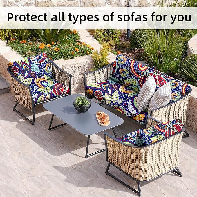 BIETYONE 8Pcs Stretch Patio Cushion Covers,Outdoor Couch Covers Replacement,Outdoor Couch & Sofa Slipcovers,for Patio Furniture Cushion Covers,Washable Reusable urniture Protector (Rococo,Cover Only)
