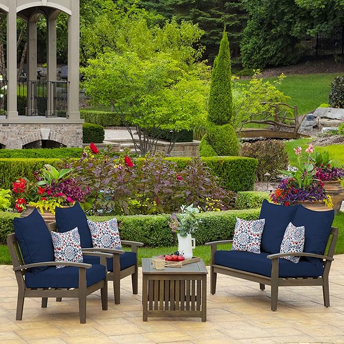 Arden Outdoor Deep Seat Cushion Set, 22 in x 24 in, Weather-Proof, Rain-Proof, Fade Resistant Patio Cushion Sapphire Blue Leala