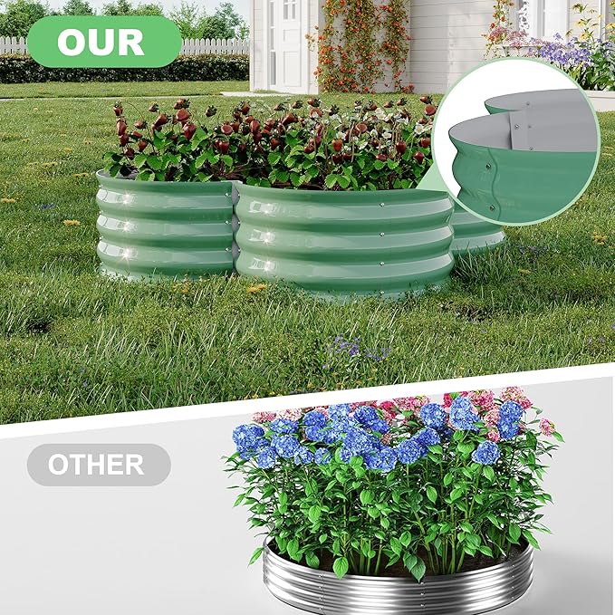 2 Pack Galvanized Raised Garden Bed – 4x4x1 ft Raised Beds-Coated Metal Planter Box with Floral Edge, Easy Assembly Rust-Resistant Outdoor/Indoor Garden Box for Vegetables, Flowers, Herbs, Green