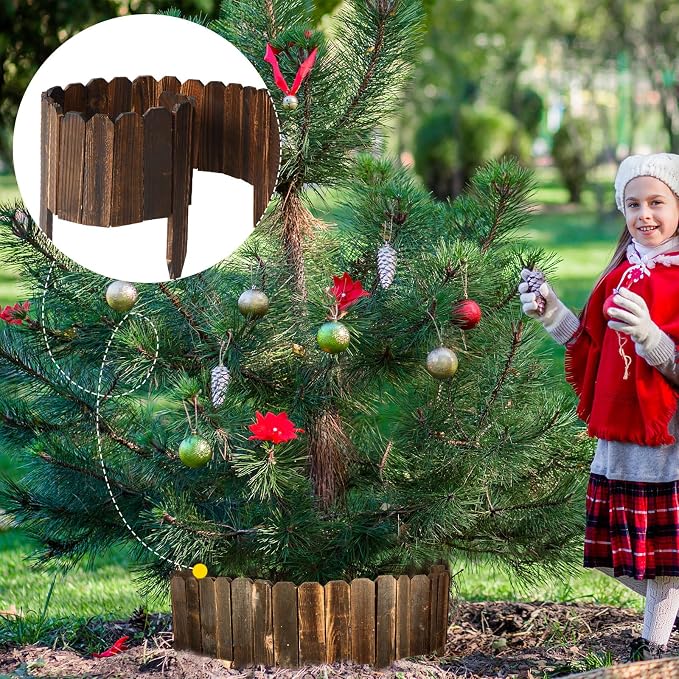 Bucherry 4 Pcs Rustic Wood Garden Edging Border 15.8 ft Total Antiseptic Wood Garden Landscape Edging Fence with Gloves for Decorative Yard Pathway Flower Bed Lawns Pathway Tree