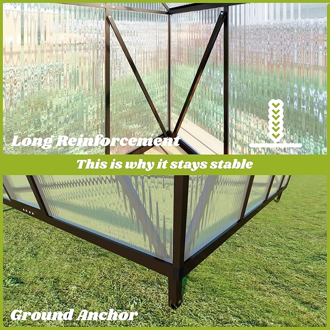 6 x 6 FT Greenhouse for Outdoors, Polycarbonate Greenhouse with Quick Setup Structure and Roof Vent, Aluminum Large Walk-in Green House for Outside Garden Backyard, Dark Gray