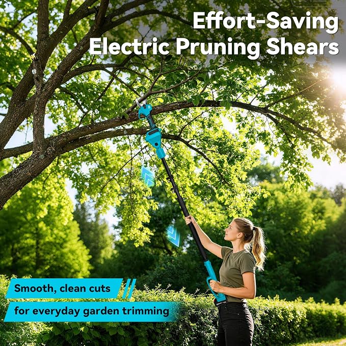 4-in-1 Pole Saw & Electric Pruning Shears, 1.4" Cutting Diameter Cordless Pruner, 6 Inch Chainsaw for Tree Trimming, 9.5ft Max Extension Pole, 2 x 4.0Ah Batteries, Battery Powered Pole Saw for Garden