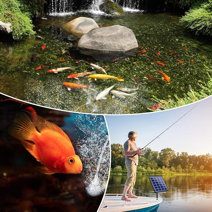 NFESOLAR 3W Solar Pond Aerator for Fish Pond with Built-in Battery Backup, 3 Working Modes, 2 Air Stones, Solar Air Pump for Outdoor Small Pond Stock Tank Hydroponics