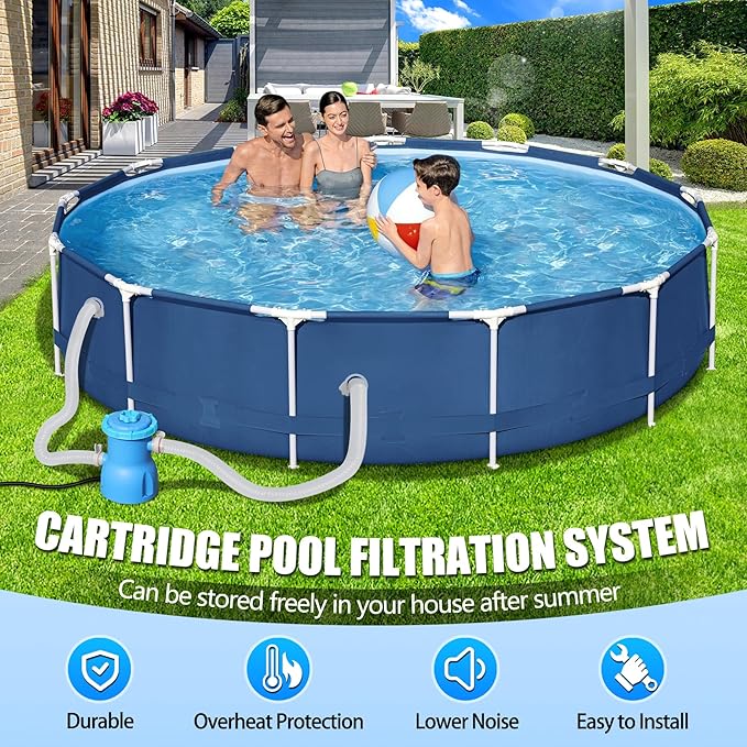 300 GPH Pool Filter Pump for Small Above Ground Pools, ETL Certified Pool Cartridge Filter Pump System with GFCI, Safety & Reliable Water Circulation Pumps - Rapidly Capture Debris - Sky Blue