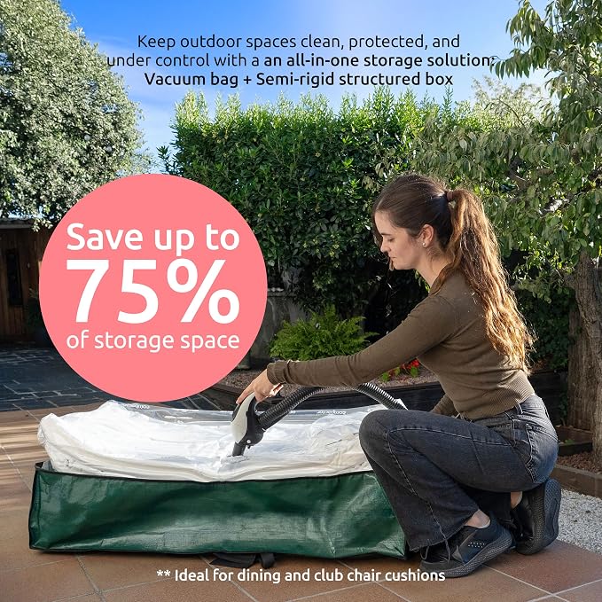 Compactor Heavy-Duty Storage Bags, Vacuum Storage Bag with Outdoor Storage Box, Waterproof Bag for Sun Bed and Chaise Lounge Cushions, Fits All Vacuum Models, 66Lbs, XXXXL, Green