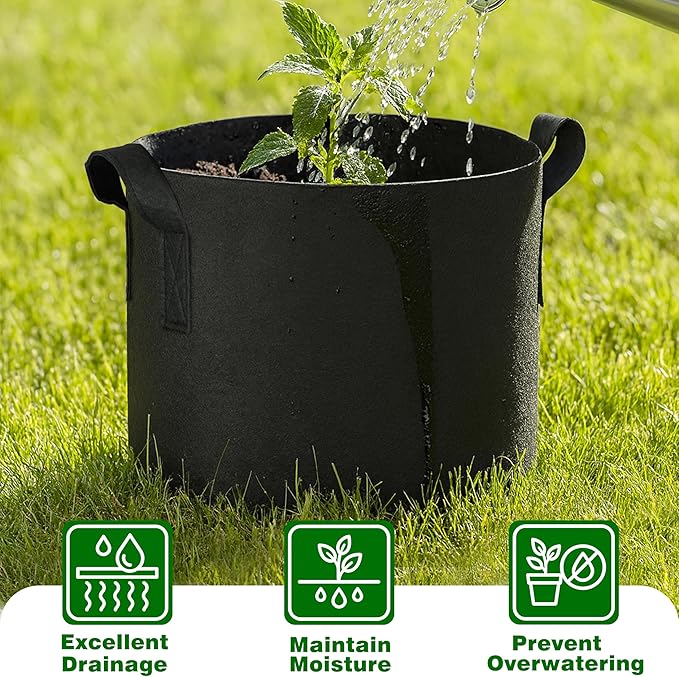 12-Pack 3 Gallon Grow Bags, Heavy Duty Fabric Pots with Handles, Reusable Plant Bags for Vegetable, Herbs & Flowers, BPA-Free, Breathable, Durable